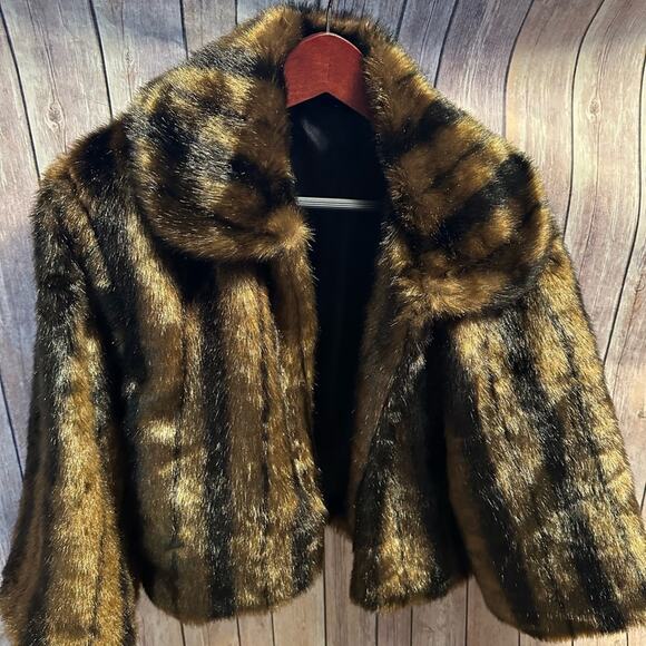 Cejon Jackets & Blazers - Elegant Faux Fur Striped Jacket Black and Brown Vintage